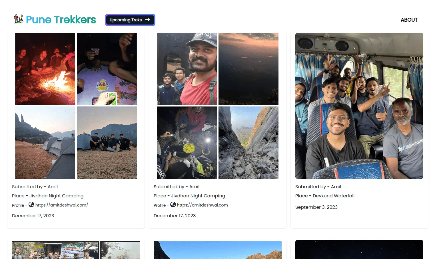 Pune Trekkers dashboard screenshot